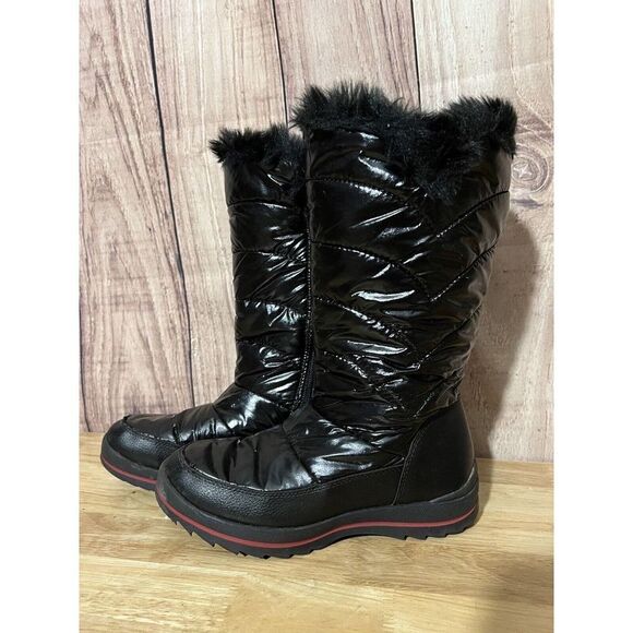 Cat & Jack Girls' Nicole Zipper Black Winter Snow Boots - Picture 5 of 8